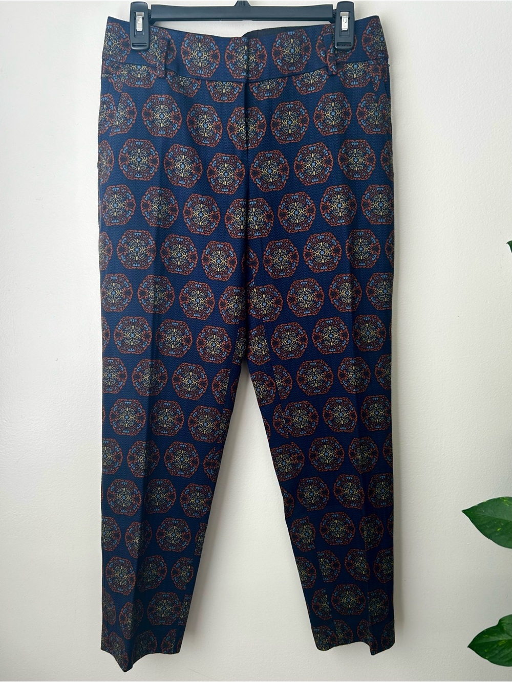 LOFT Navy Medallion Print Slim Pants